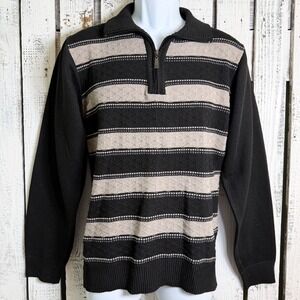 VTG 90s Chereskin Quarter Zip Sweater Men Medium Black Stripe Indie Geek Hipster